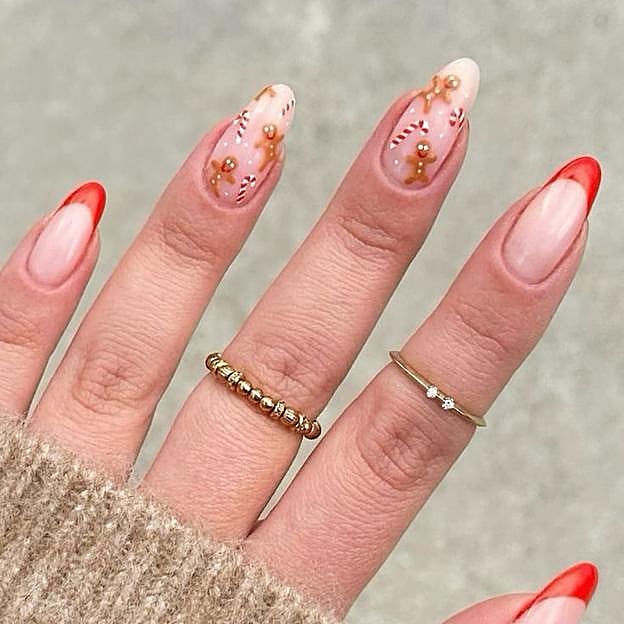 Uñas de Navidad con dibujos de muñecos de jengibre