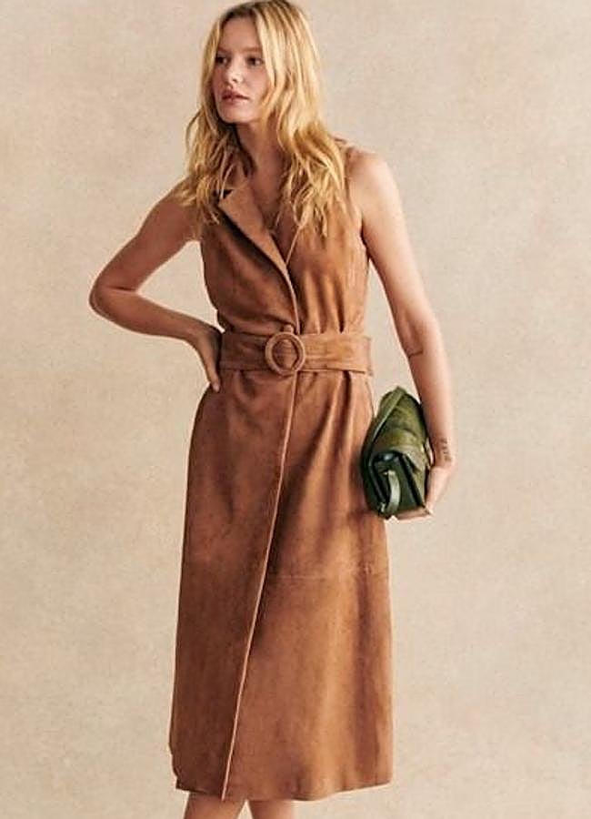 Imagen - Vestido midi de piel de ante marrón