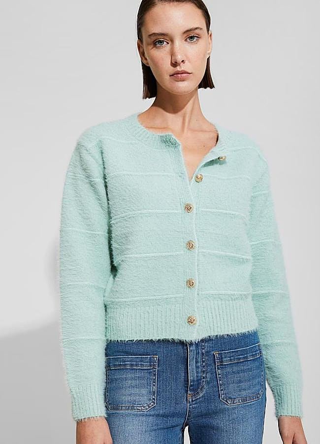 Imagen - Chaqueta suave de punto efecto pelo verde agua