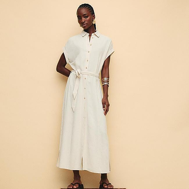 Vestido midi camisero con lino (17,99€)