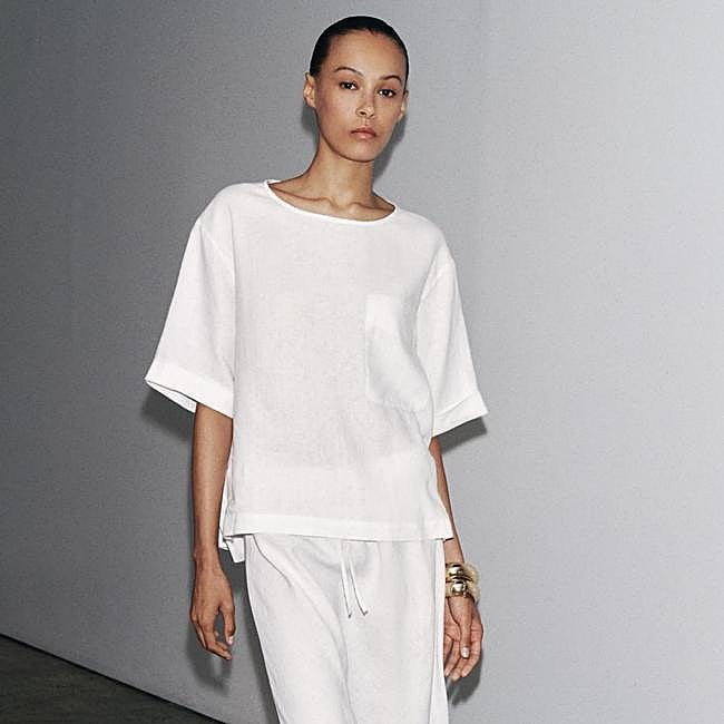 Blusa lino 100% bolsillo ZW Collection