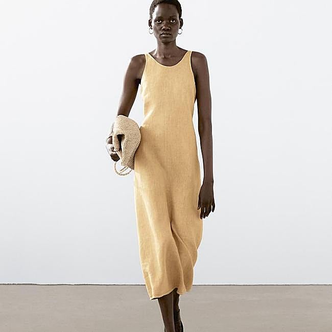 Vestido de lino amarillo mantequilla