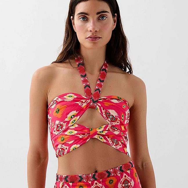 Top pañuelo crop estampado