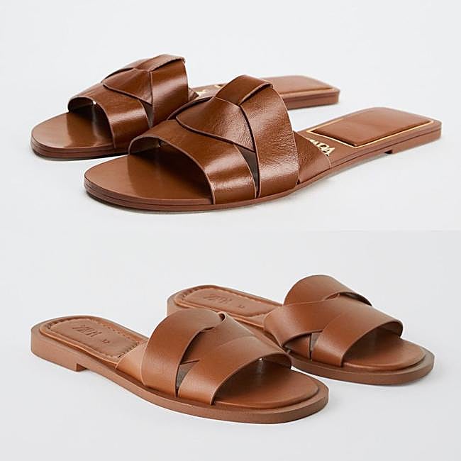 Arriba, las sandalias de Zara de mujer, abajo, las de niña, en Zara Kids.