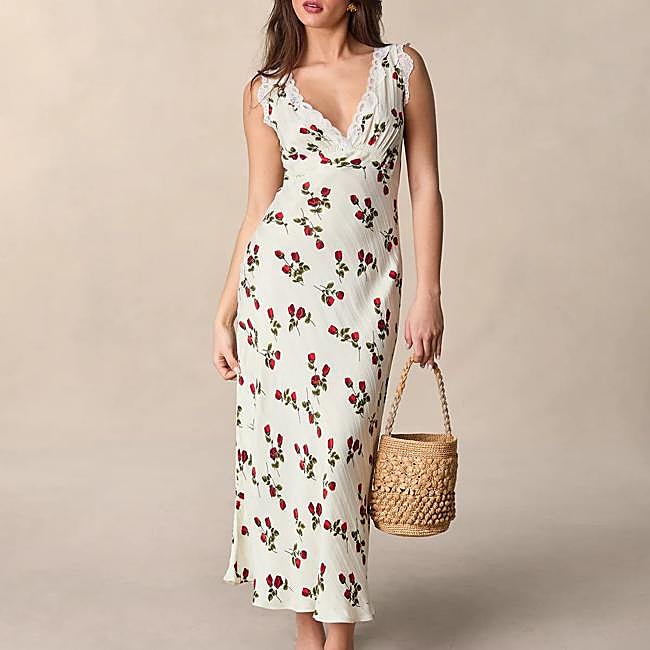 Vestido con estampado floral y encaje