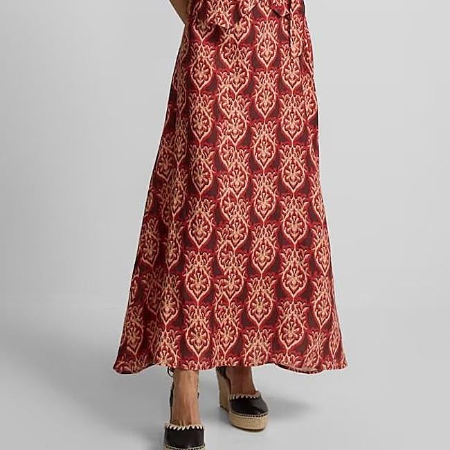 Falda evasé estampada de lino