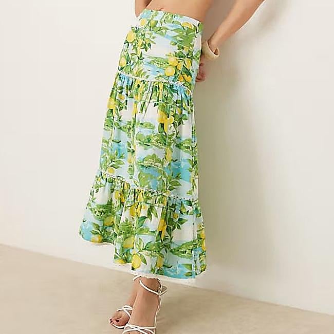 Falda estampada de limones con paneles