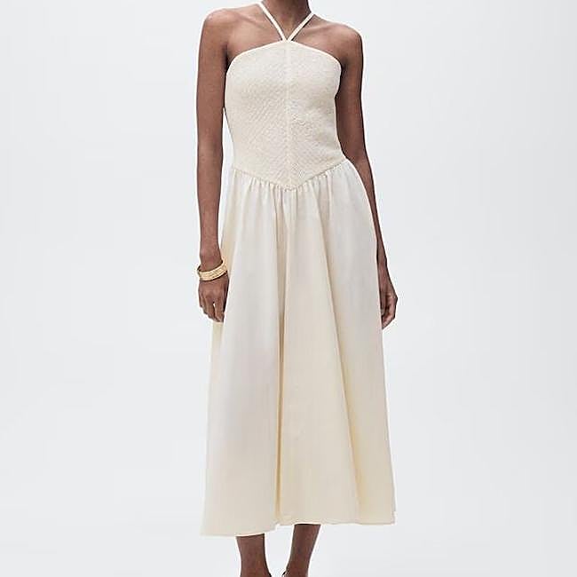 Vestido halter con elástico nido de abeja