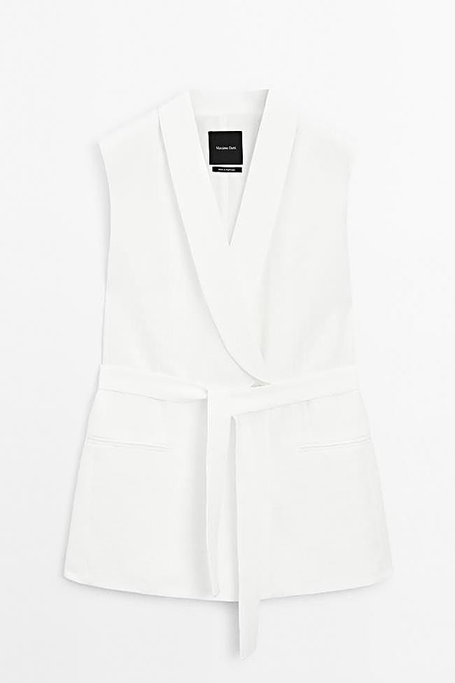 Chaleco cuello smoking con lino (129€)