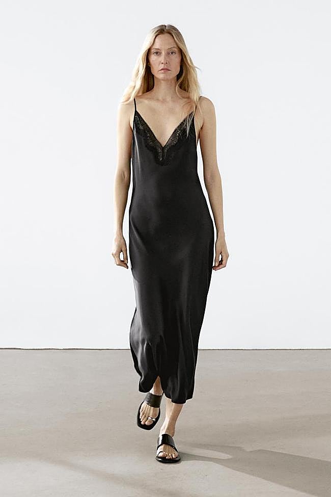 Vestido largo lencero satinado (89,95€)