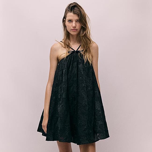 vestido corto jacquard con lazo