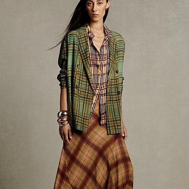 Blazer cruzada con estampado de cuadros