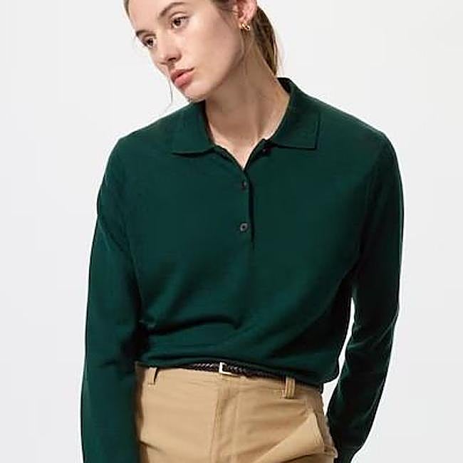 Polo de manga larga verde oscuro