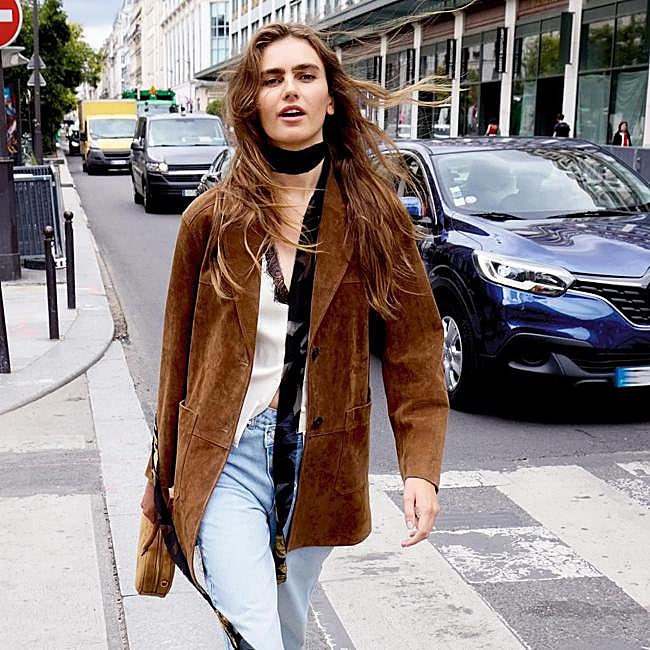 Chaqueta larga de ante