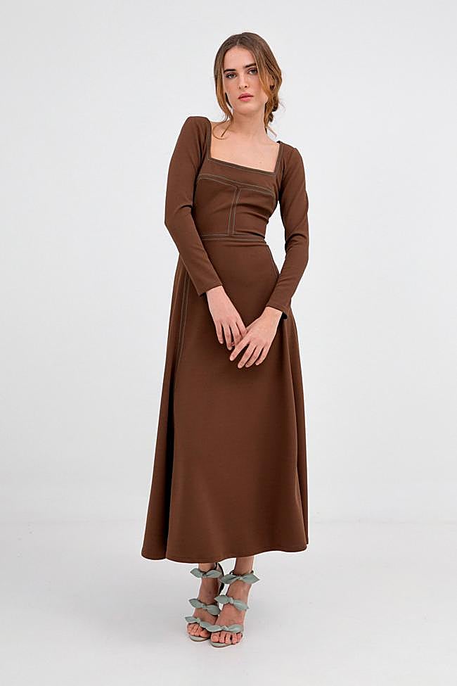 Vestido de manga larga con costura a contraste de Claro.