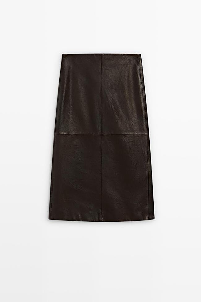 Falda recta midi piel napa abertura (249€)