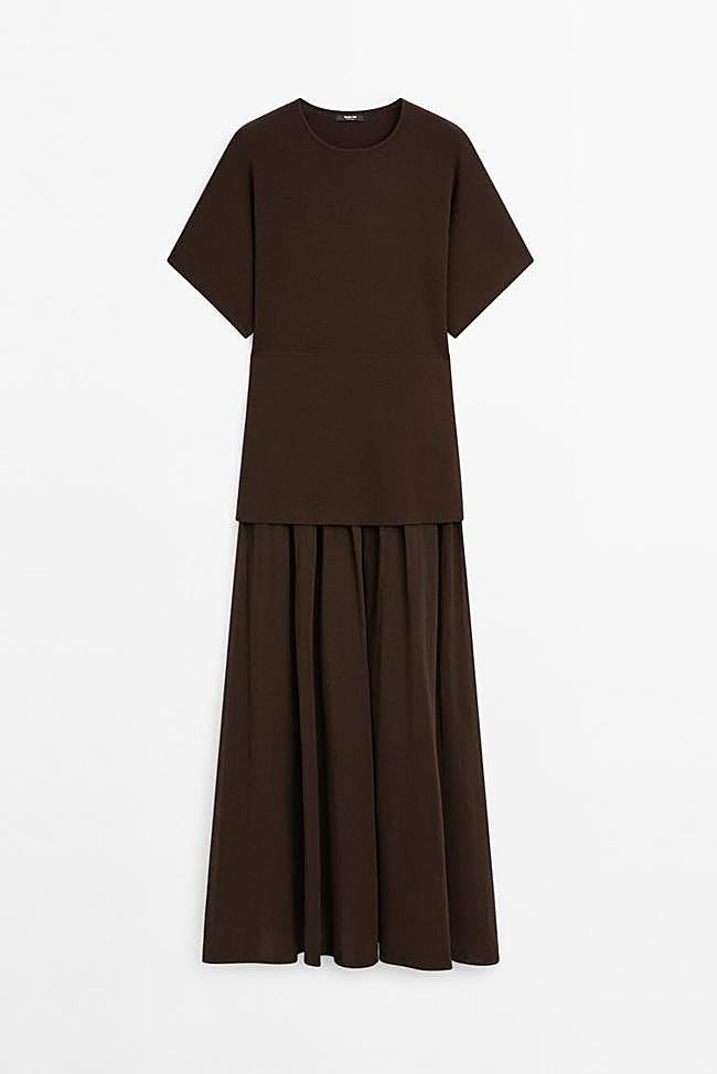 Vestido de punto detalle combinado fruncido (99,95€)