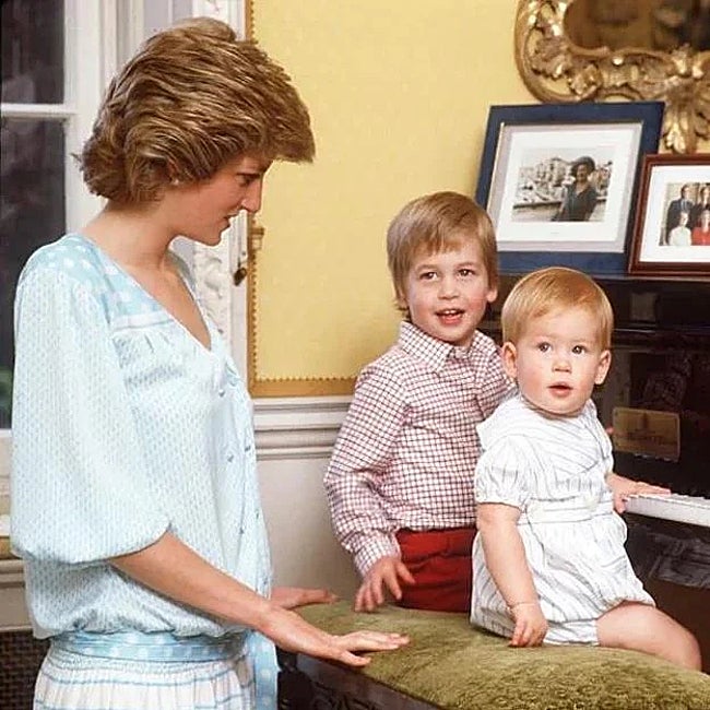 Unos pequeños Guillermo y Harry junto a la princesa Diana.
