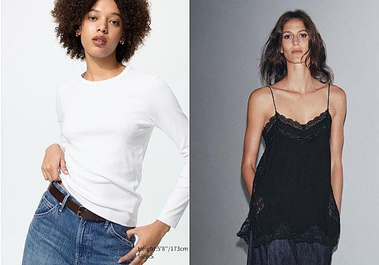 La camiseta de Uniqlo y el top de Zara.