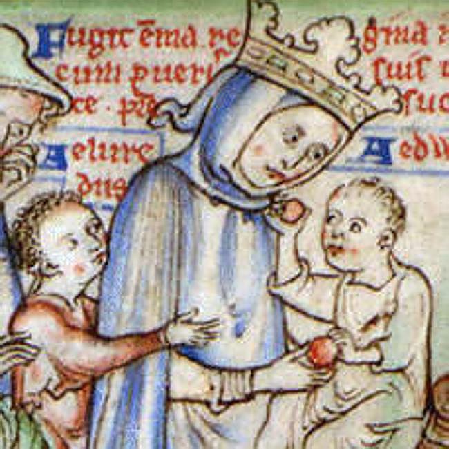 Representación de Emma de Normandía en una miniatura del siglo XIII.