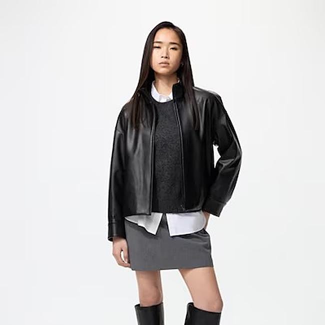 Uniqlo chaqueta negra de piel, 79,90 euros.