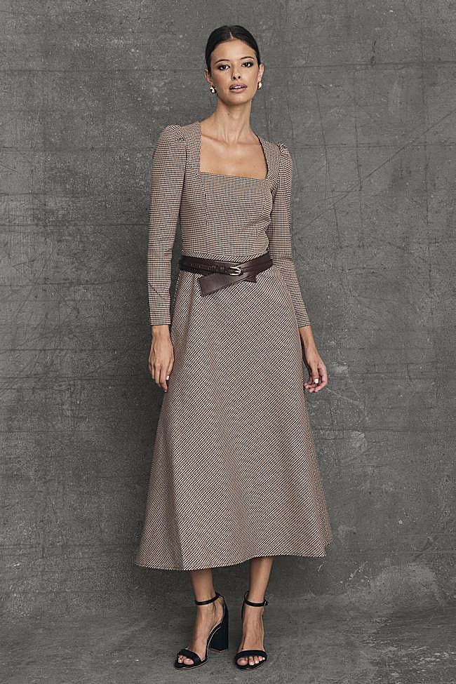 Vestido Midi Oxford Vichy Burdeos (129,99€)