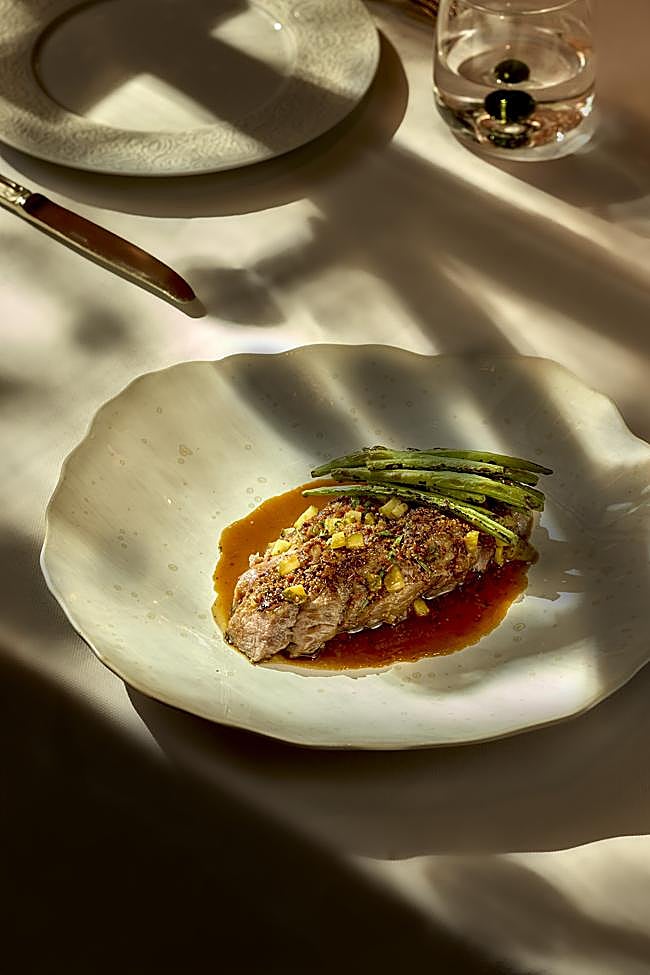 La pluma de cerdo ibérico con judías verdes de Bibo Madrid.