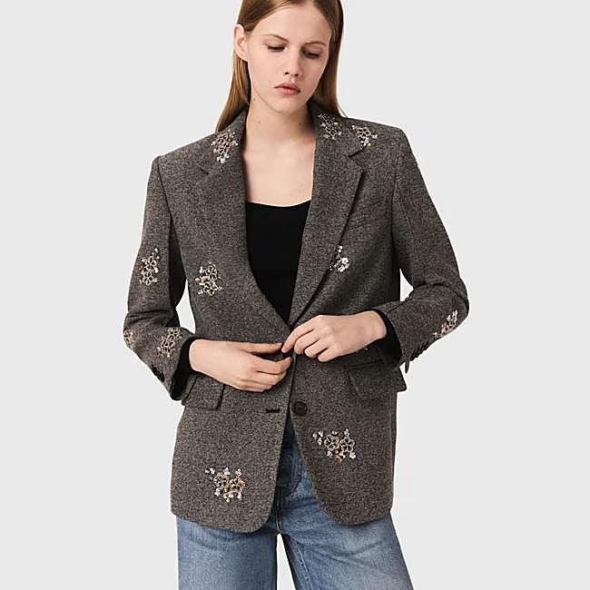 Blazer de lana con flores bordadas de Maje, 425 euros