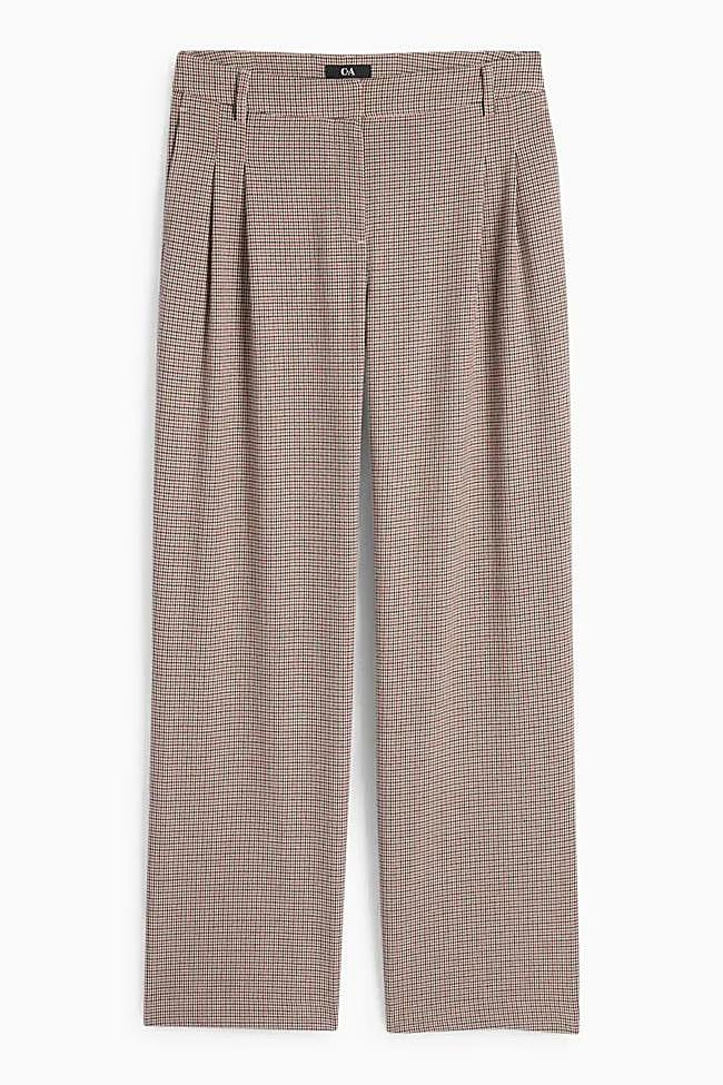Pantalón de tela mid waist wide leg de cuadros (29,99€)