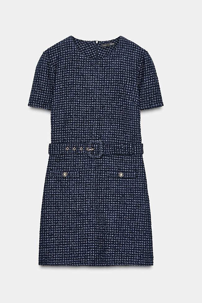blue tweed dress zara Lolek Blue Tweed Sequined Mini Dress S / White
