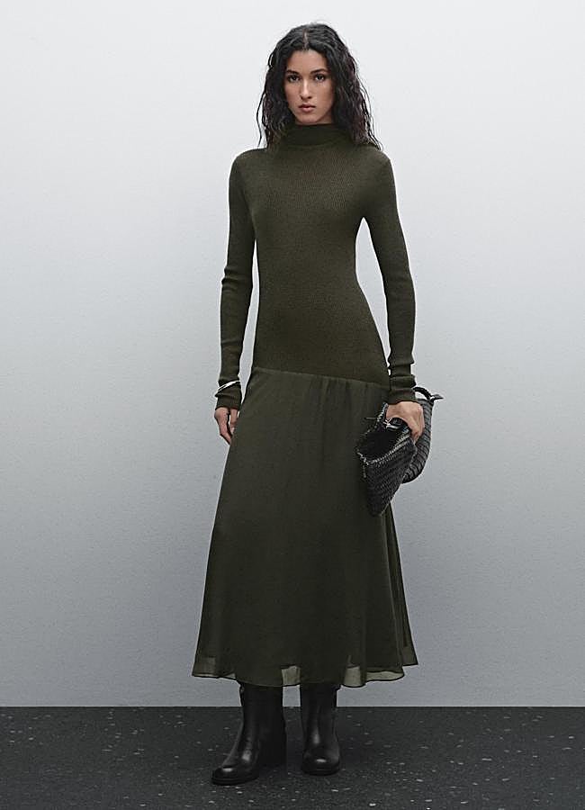 Imagen - Vestido punto combinado verde de Massimo Dutti. (99,95 euros).