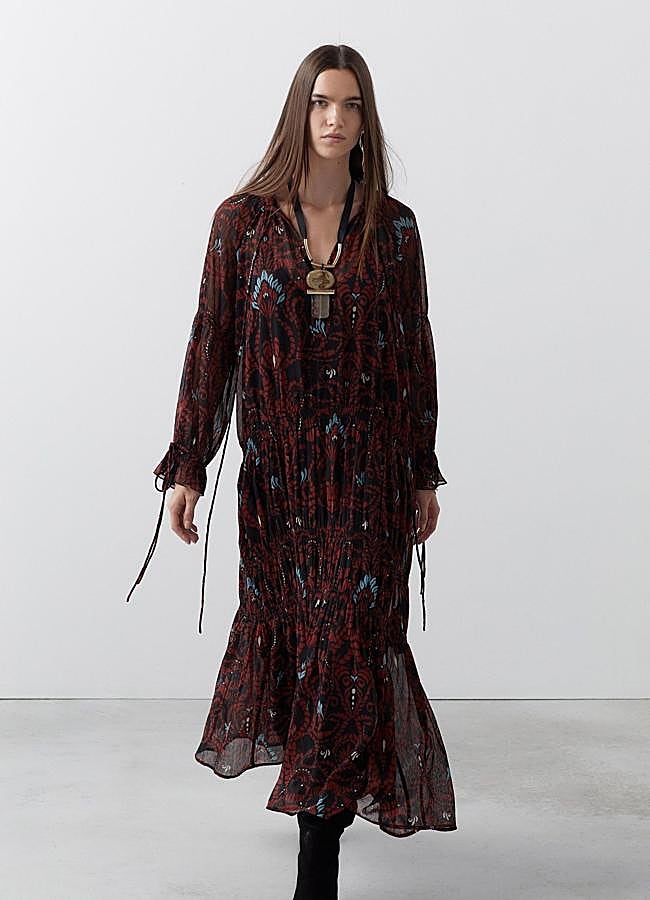 Imagen - Vestido boho fruncido en tejido vaporoso