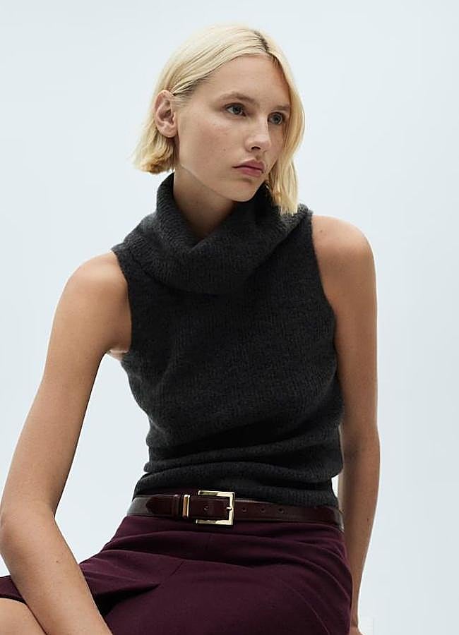 Imagen - Chaleco de punto suave con cuello cisne drapeado