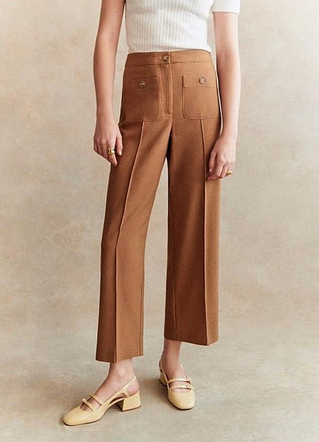 Imagen - Pantalones de tiro alto con bolsillos en camel