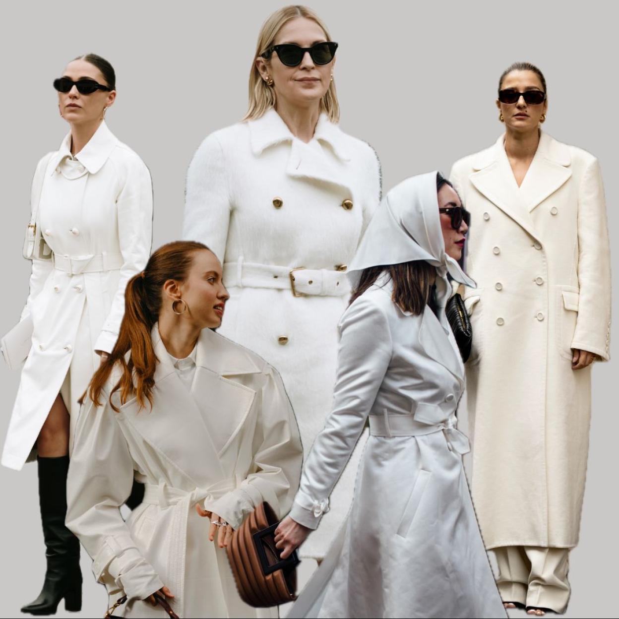 Looks de street style con abrigos blancos.