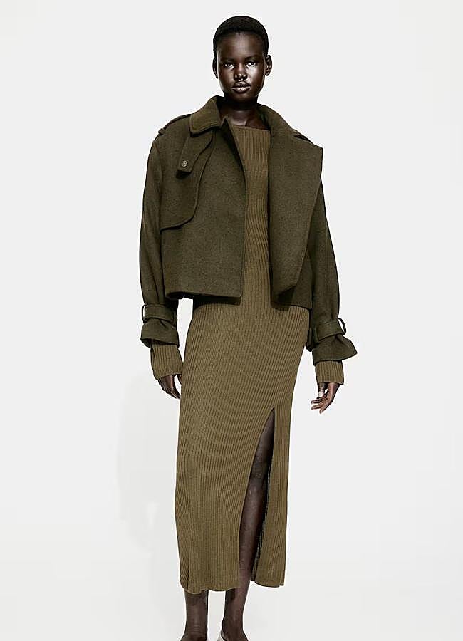 Imagen - Vestido de punto midi acanalado khaki