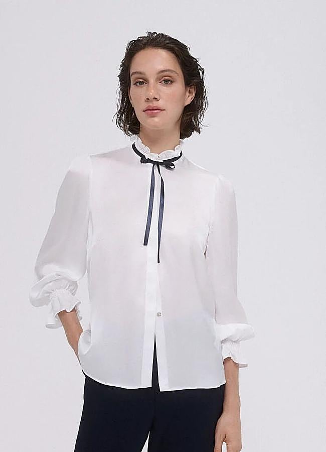Imagen - Blusa blanca con lazo a contraste