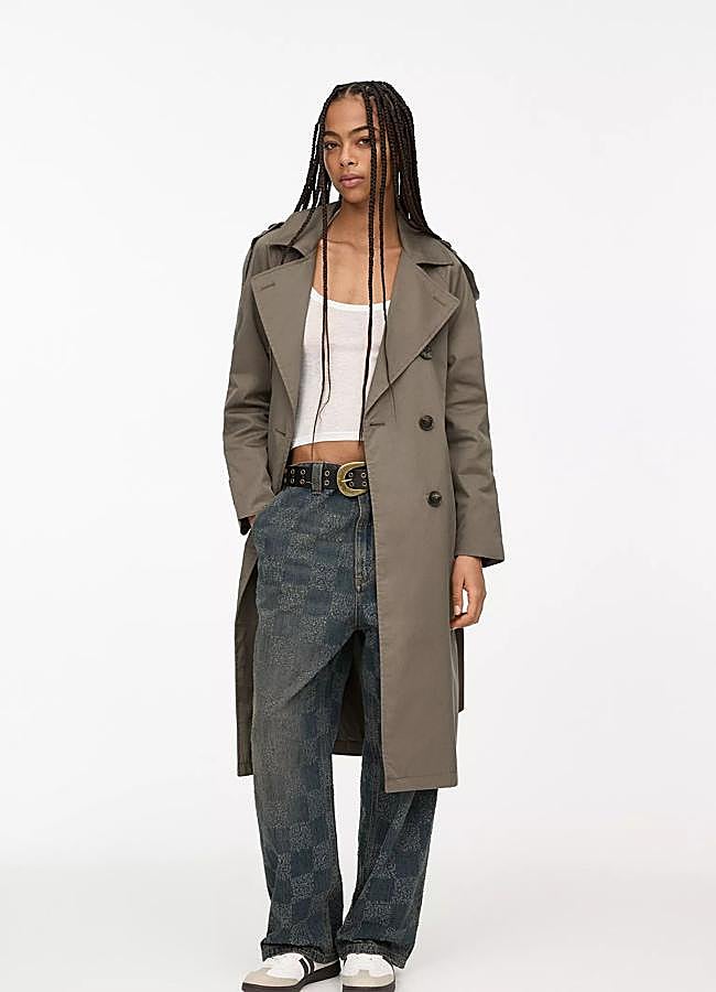 Imagen - Gabardina midi de algodón en tono verde