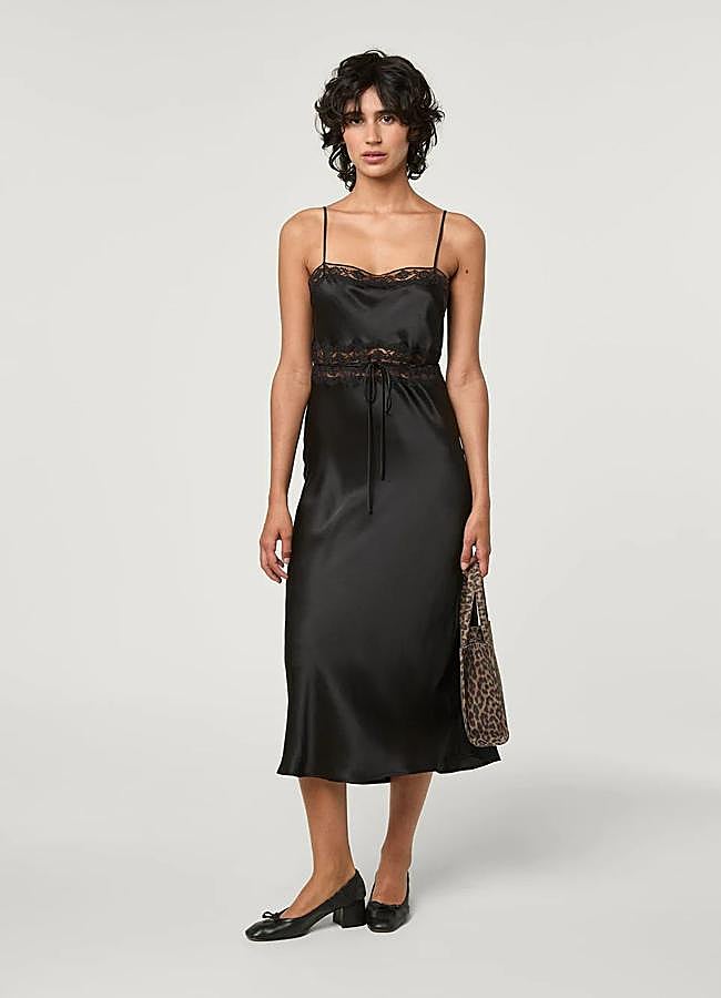 Imagen - Vestido lencero negro con encaje