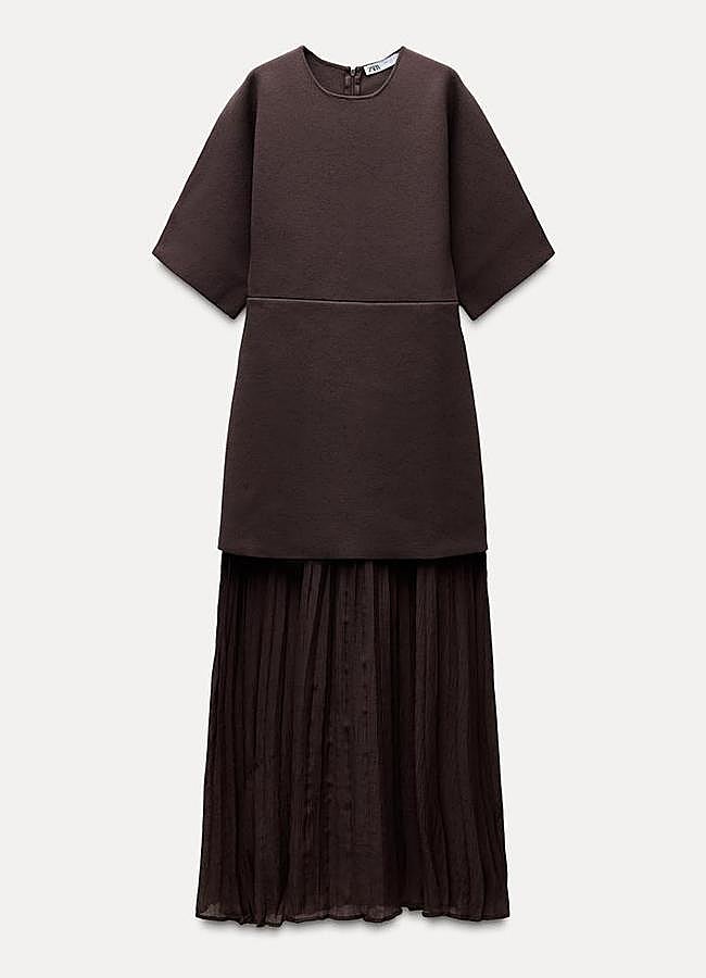 Imagen - Vestido combinado plisado de punto de Zara (49,95€)