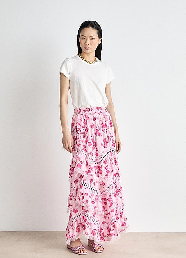 Imagen - Falda de volantes con estampado rosa