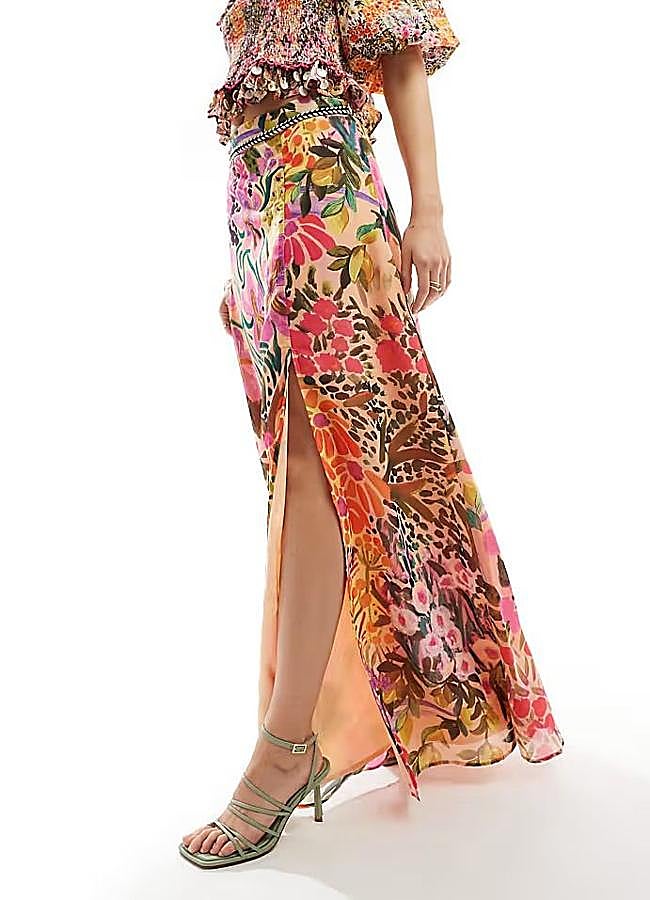 Imagen - Falda estampada multicolor con abertura