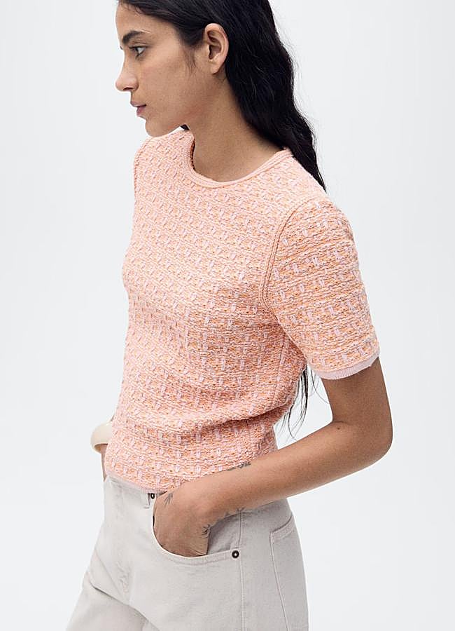 Imagen - Jersey de manga corta en tejido de tweed rosa pastel