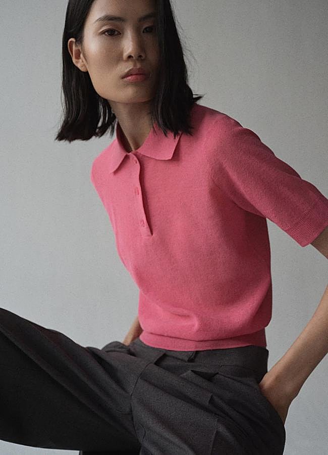 Imagen - Jersey de manga corta tipo polo rosa