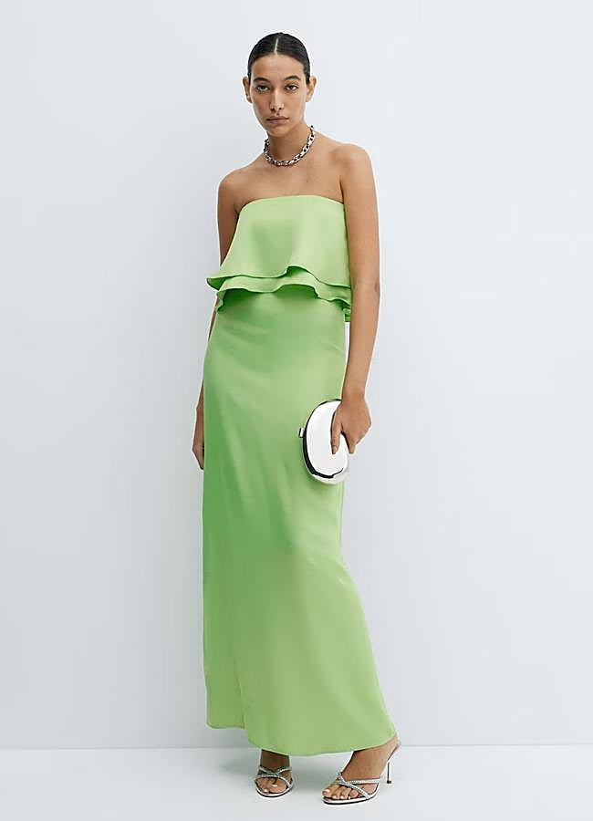 Imagen - Vestido palabra de honor en verde de Mango Outlet.