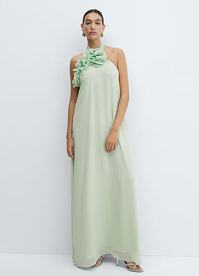 Imagen - Vestido con cuello halter en color verde de Mango Outlet.