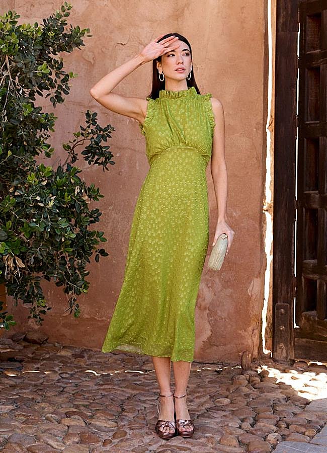 Imagen - Vestido de invitada midi verde pistacho