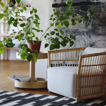 Imagen secundaria 1 - Arriba, sillón de madera de roble macizo y asiento de djurmo, un tejido de algodón y poliéster similar al de un peluche, 349€. Abajo, sillón de ratán y djurmo, 349€ y sillón reclinado de chapa de abedul, 299 euros. 