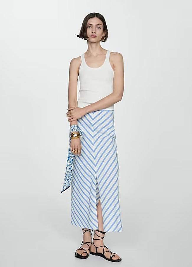 Imagen - Falda de lino con estampado de rayas