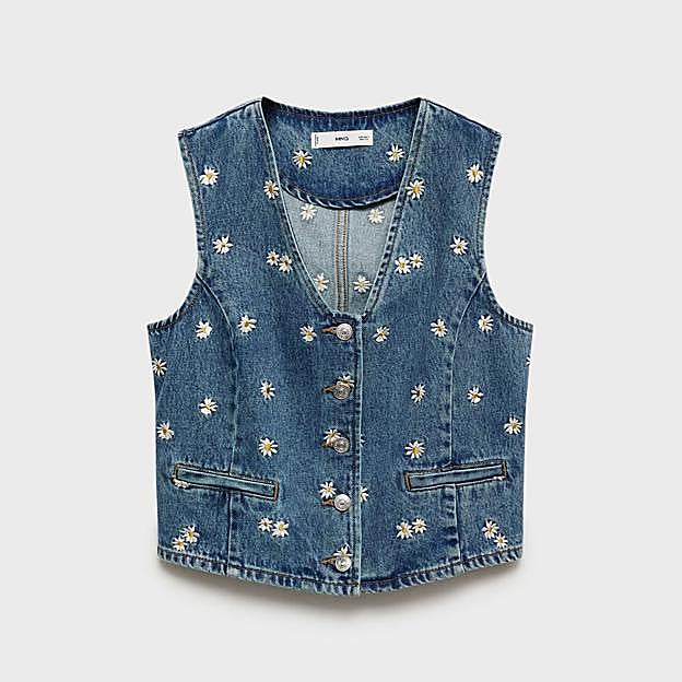 Chaleco crop bordado flores 